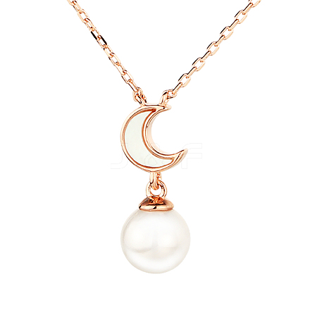 S925 Silver Rose Gold Pearl Shell Moon Necklace ZA6309-1