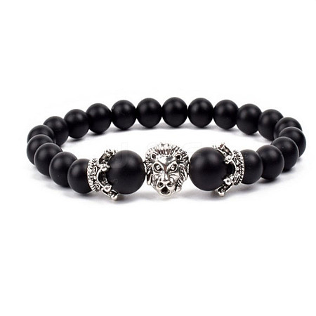 Natural Frosted Stone Round Beads Stretch Bracelets QM6104-12-1