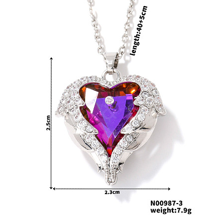 Shiny Gradient Crystal Ocean Heart Pendant Necklace with Full Rhinestone PF5325-3-1