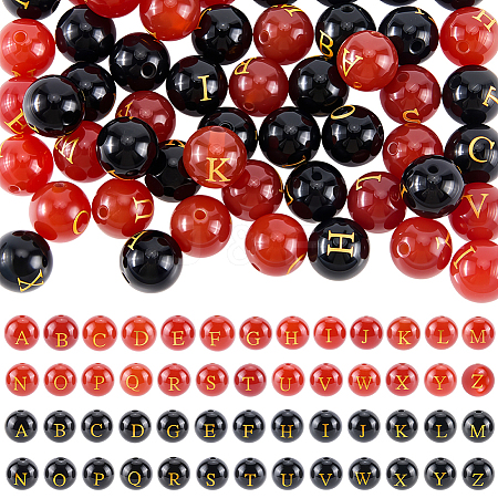 52Pcs 2 Colors Natural Carnelian and Black Onyx(Dyed & Heated) Beads G-SC0003-82-1