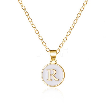 Alloy White Enamel Flat Round with Letter Pendant Necklaces FS-WG63565-18-1