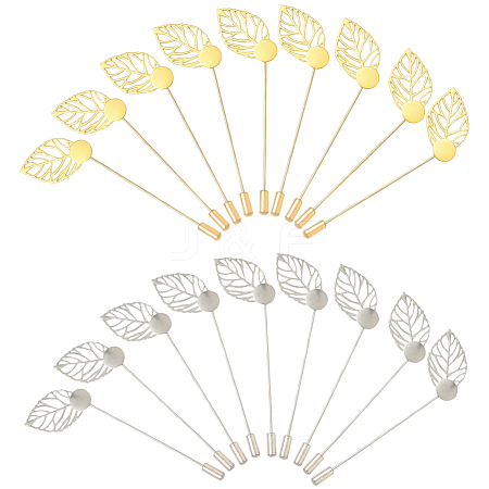 40Pcs 2 Styles Leaf Stainless Steel Round Tray Stick Lapel Pins JEWB-SC0001-75D-1