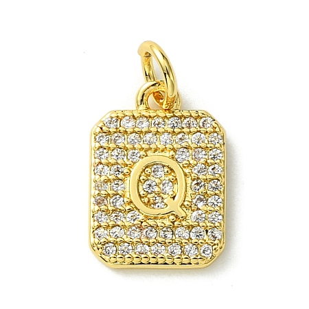Rack Plating Brass Micro Pave Clear Cubic Zirconia Charms KK-G501-01Q-G-1
