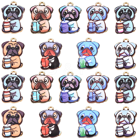 36Pcs 9 Colors Printed Alloy Enamel Pendants ENAM-SC0005-42-1