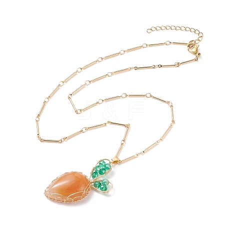 Natural Aventurine Braided Carrot Pendant Necklace NJEW-TA00036-1