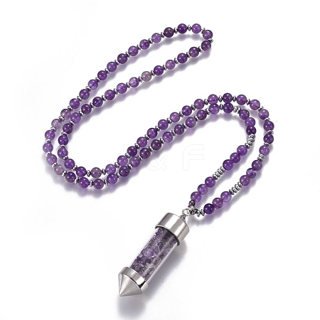 Natural Amethyst Pendant Necklace NJEW-I109-A03-1