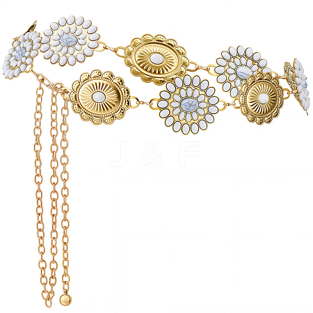 1Pc Alloy Oval with Flower Link Chain Waist Belly Chains for Women AJEW-GF0013-42-1