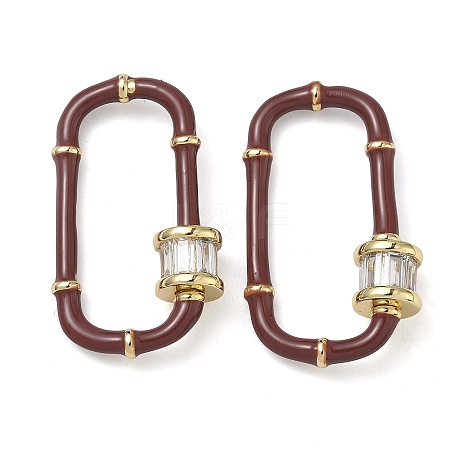 Oval Brass Micro Pave Clear Cubic Zirconia Locking Carabiner KK-H256-01G-02-1