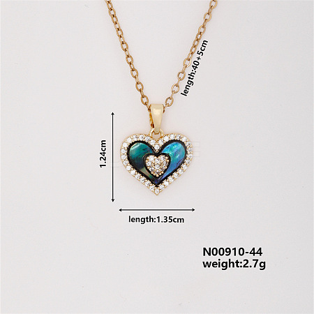 Vintage Brass Micro Pave Cubic Zirconia Heart Pendant Necklace for Women MF6183-2-1