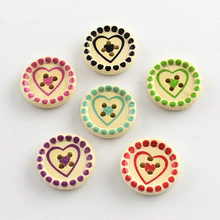 4-Hole Printed Wooden Buttons BUTT-R032-078-1