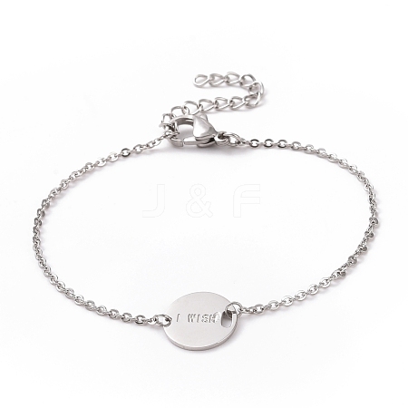 304 Stainless Steel Word I Wish Link Bracelet for Women STAS-E154-07P-1