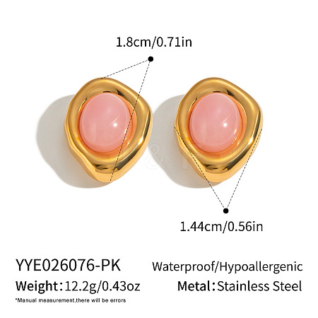 304 Stainless Steel Natural Rose Quartz Stud Earrings for Women OU7519-2-1
