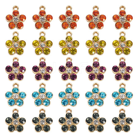 25Pcs 5 Colors Alloy with Rhinestone Pendants FIND-TA0009-29-1