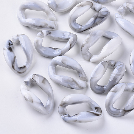  Jewelry Beads Findings Two Tone Acrylic Linking Rings, For Curb Chains Making, Imitation Gemstone, Twist, LightGrey, 37~39x25~27x13~14mm, Inner Diameter: 25x7~8mm, about 130pcs/500g