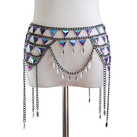 Alloy with Acrylic Triangle Layered Tassel Sexy Skirt Waist Belly Chains for Women FS-WG1530F-01-1