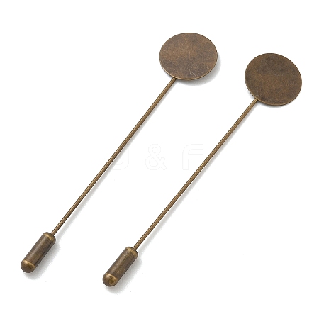 Brass Flat Stick Lapel Pins Round Base Settings Brooch Findings KK-H283-01AB-01-1