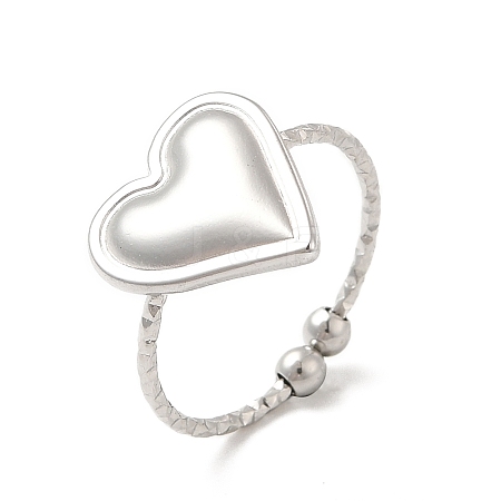 Non-Tarnish 304 Stainless Steel Heart Open Cuff Ring for Women RJEW-E066-04P-1