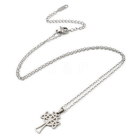 201 Stainless Steel Cross with Sailor's Knot Pendant Necklace with Cable Chains NJEW-Q317-11P-1