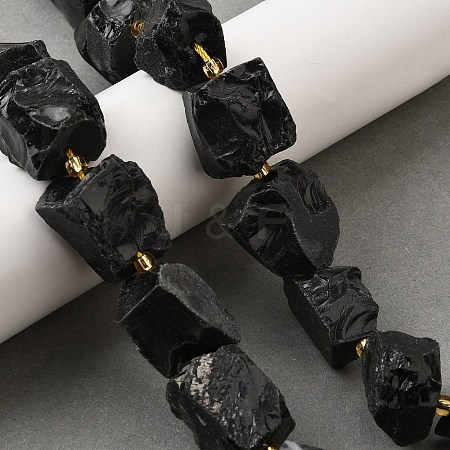 Raw Rough Natural Black Obsidian Beads Strands G-Z087-B06-1