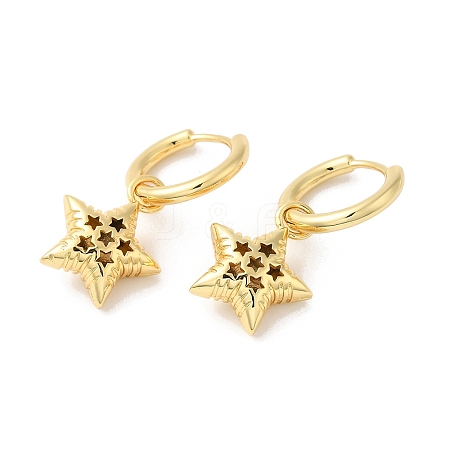 Rack Plating Brass Star Hoop Dangle Earrings EJEW-R150-10G-1