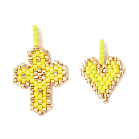 2Pcs 2 Styles Glass Seed Beaded Pendants PALLOY-MZ00883-02-1
