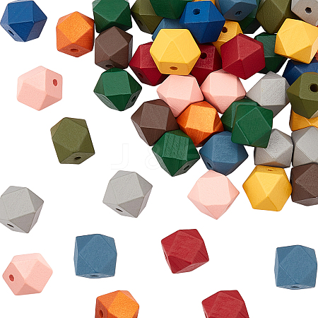 Painted Natural Wooden Beads WOOD-FH0001-09-1