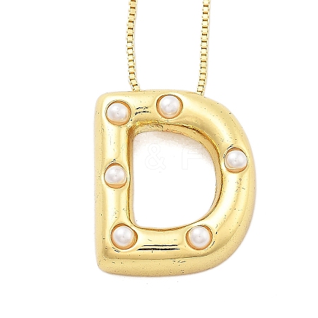 Brass & Plastic Pearl Letter Pendant Box Chain Necklaces for Women NJEW-U017-01G-04-1