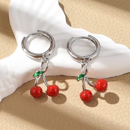 Cherry Brass Enamel Hoop Earrings EJEW-M077-14P-02-1