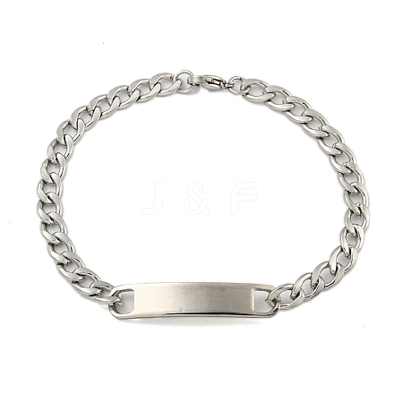 Non-Tarnish 304 Stainless Steel Curb Chain ID Bracelets for Women BJEW-U003-03P-1