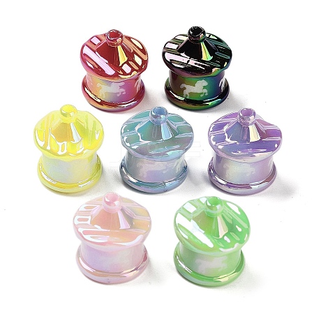 UV Plating Rainbow Iridescent Acrylic Beads X-OACR-F009-06-1