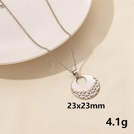 304 Stainless Steel Flat Round Pendant Necklace for Women SM6724-7-1