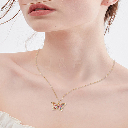 1Pc Zinc Alloy & Glass Butterfly with Colorful Star Sequins Inside Pendant Necklaces for Girls NJEW-LP0003-26-1