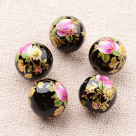 Flower Picture Printed Glass Round Beads LS-GLAA-J087-12mm-A09-1