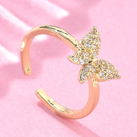 Adjustable Brass Micro Pave Clear Cubic Zirconia Cuff Rings RJEW-G096-42G-1