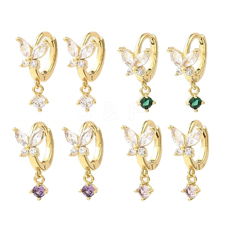 Butterfly Real 18K Gold Plated Brass Dangle Hoop Earrings EJEW-L270-11G-1