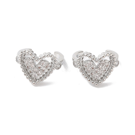 Hollow Heart Brass Micro Pave Cubic Zirconia Cuff Earrings for Women EJEW-P281-06P-1
