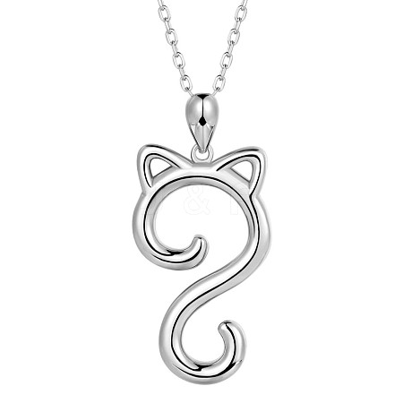 Rhodium Plated 925 Sterling Silver Cat Pendant Necklace for Women JN1047A-1