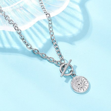 201 Stainless Steel Sun Pendant 304 Stainless Steel Twisted Chain Cable Chain OT Necklaces NJEW-JN05786-1