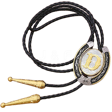 Cowboy Western Alloy Horseshoes & Letter Pendant Bolo Tie Necklaces NJEW-WH20014-02D-1