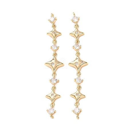 Brass Pave Clear Cubic Zirconia 3 Star Links Connector Charms CU-H003-04G-1
