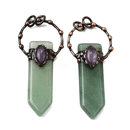 Natural Green Aventurine & Amethyst Sword Shape Big Pendants G-Q350-07K-1