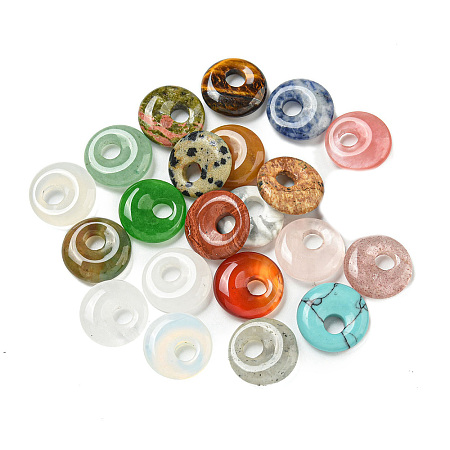 Natural & Synthetic Mixed Gemstone Donut/Pi Disc Charms G-G142-02-1