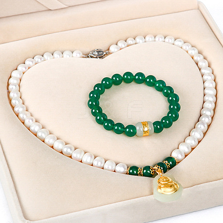 Natural Freshwater Pearl Beaded Necklace & Bracelets Sets for Women WGE4EAE-20-1