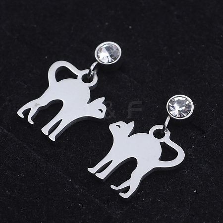 201 Stainless Steel Kitten Dangle Stud Earrings EJEW-T008-JN744-1
