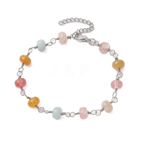 Faceted Rondelle Natural Topaz Jade & Natural Flower Amazonite & Cherry Quartz Glass Link Chain Bracelets BJEW-JB10832-1