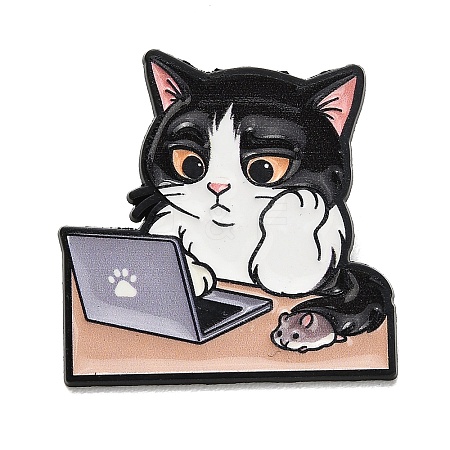 Tired Working Cat with Mouse Enamel Pins JEWB-K040-11EB-1