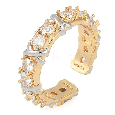 Letter X Brass Micro Pave Clear Cubic Zirconia Open Cuff Ring for Women RJEW-Q819-08G-1