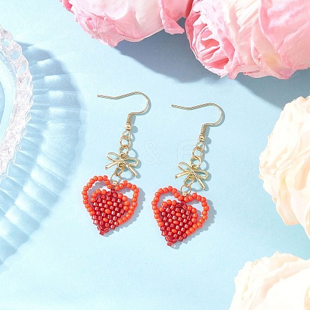 Handmade Glass Seed Beads Heart Dangle Earrings EJEW-MZ00577-05-1