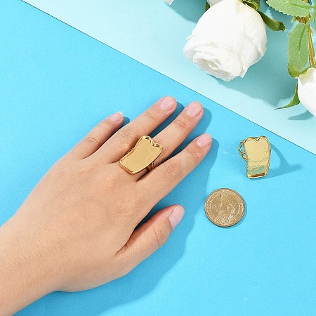 Rectangle Brass Adjustable Ring Components KK-Z122-18G-1