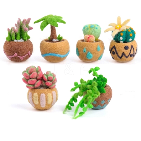 DIY 6Pcs Succulent Potted Plant Needle Felting Kits for Beginner PW-WGA9C6C-03-1